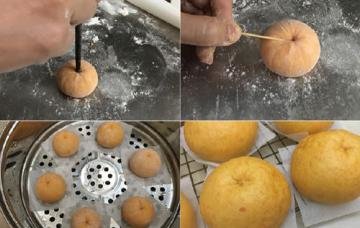 仿真桔子馒头(胡萝卜泥做的桔子造型馒头)2