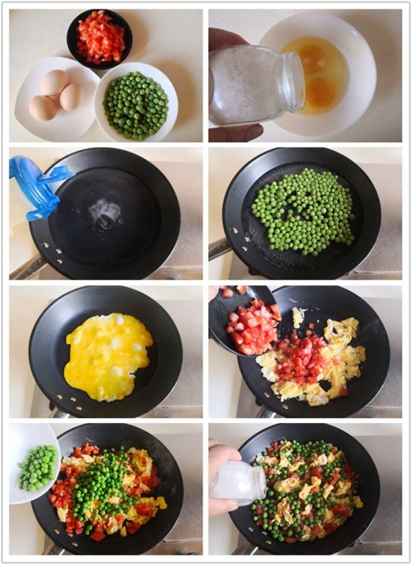 番茄豌豆鸡蛋怎么一起炒-番茄豌豆米炒鸡蛋的做法4